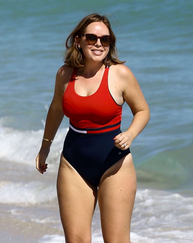 Tanya Burr in Swimsuit on the beach in Miami