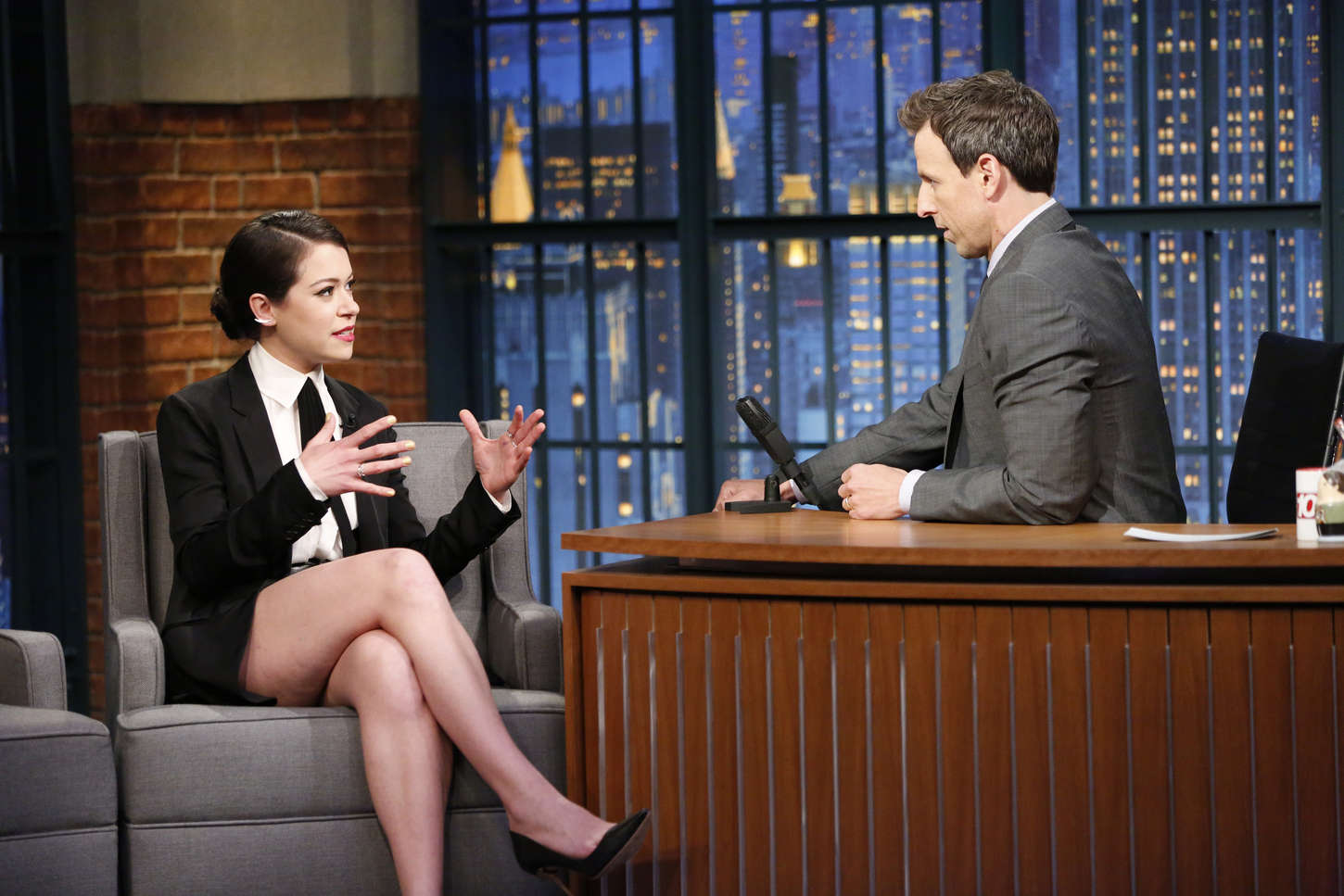 Tatiana Maslany at Late Night with Seth Meyers in NY. 