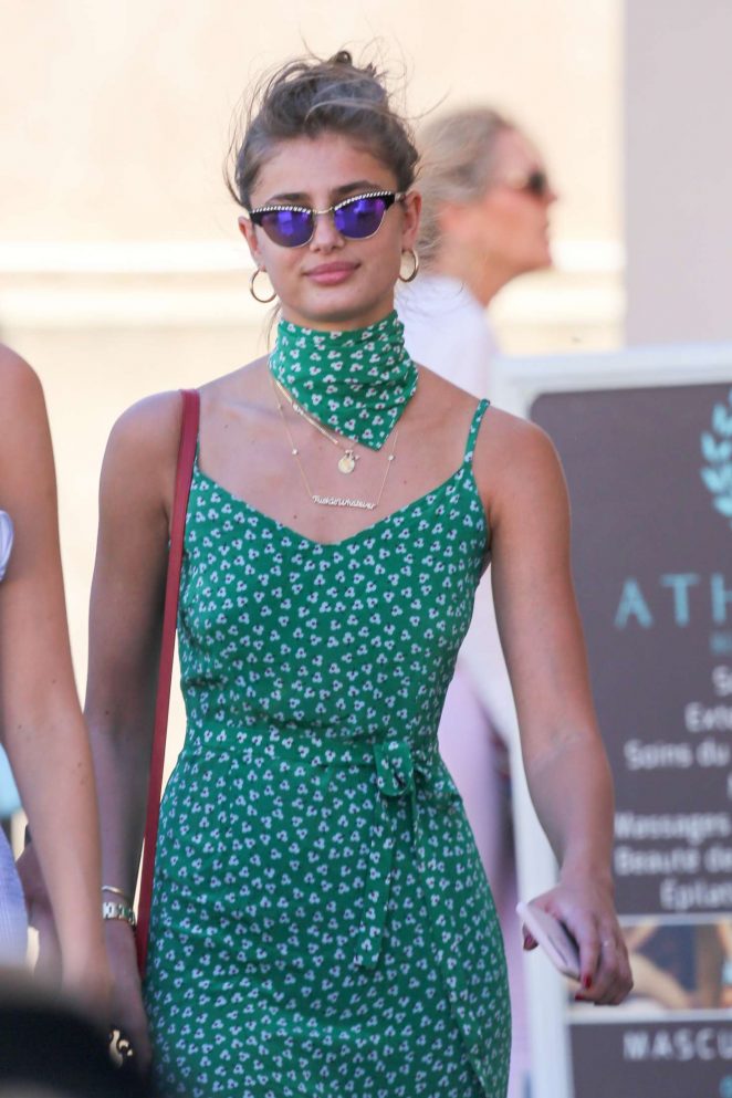 Taylor Hill in Green Dress out in Saint Tropez