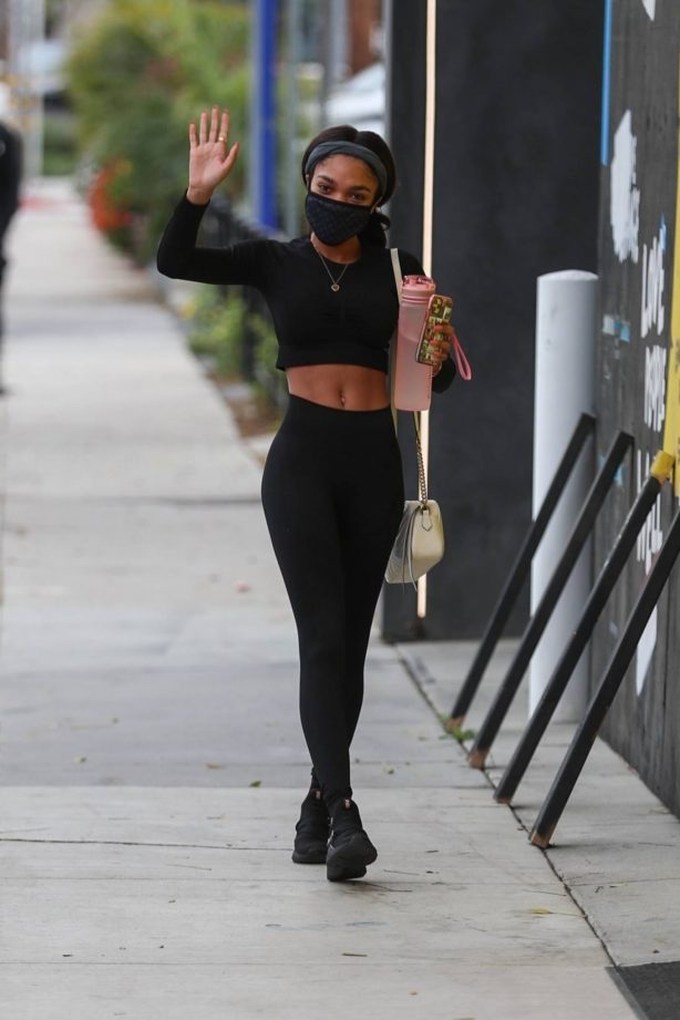 Teala Dunn - Shows toned abs after workout at Dogpound in West Hollywood