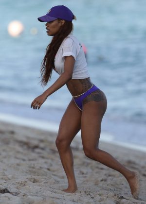Teyana Taylor in Bikini Bottoms in Miami