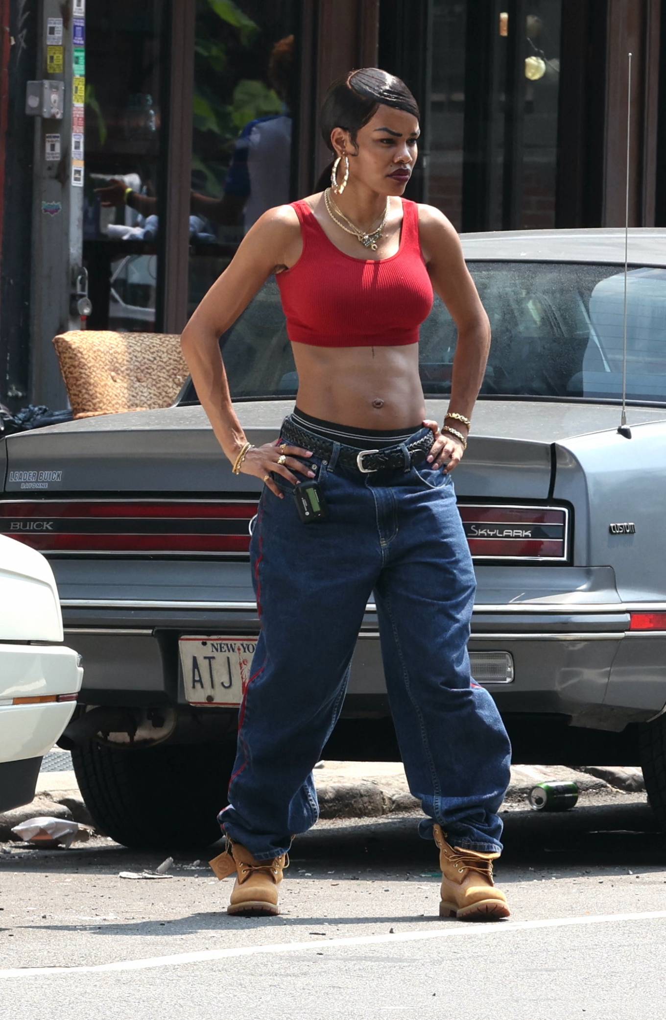 Teyana Taylor 2021 : Teyana Taylor – Seen at the A Thousand and One movie set in Harlem-10