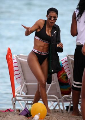 Teyana Taylot in Black Bikini on Miami Beach