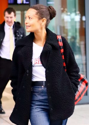 Thandie Newton - Arrives at Heathrow Airport in London