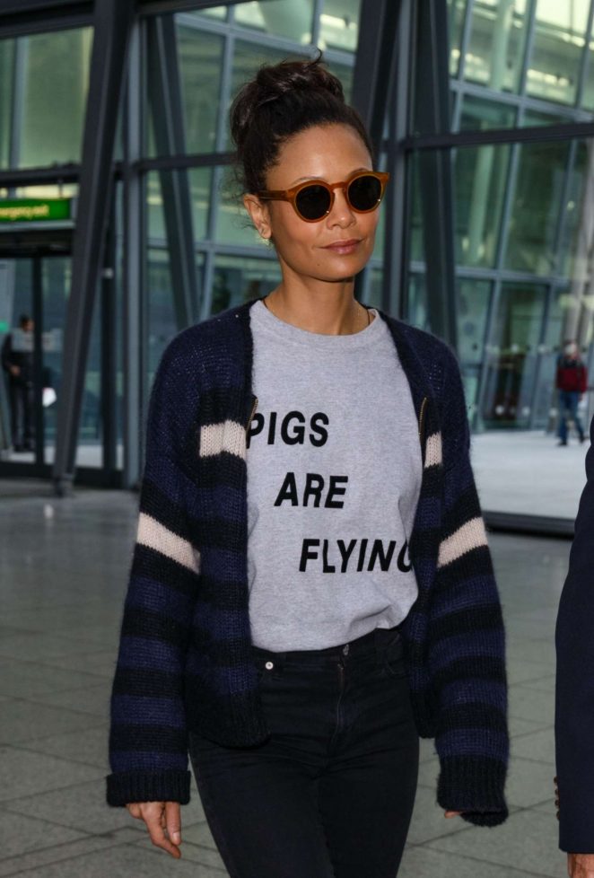 Thandie Newton at Heathrow Airport in London