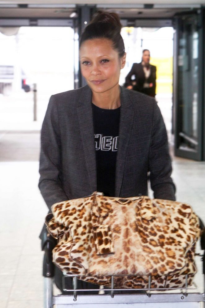 Thandie Newton at Heathrow Airport in London