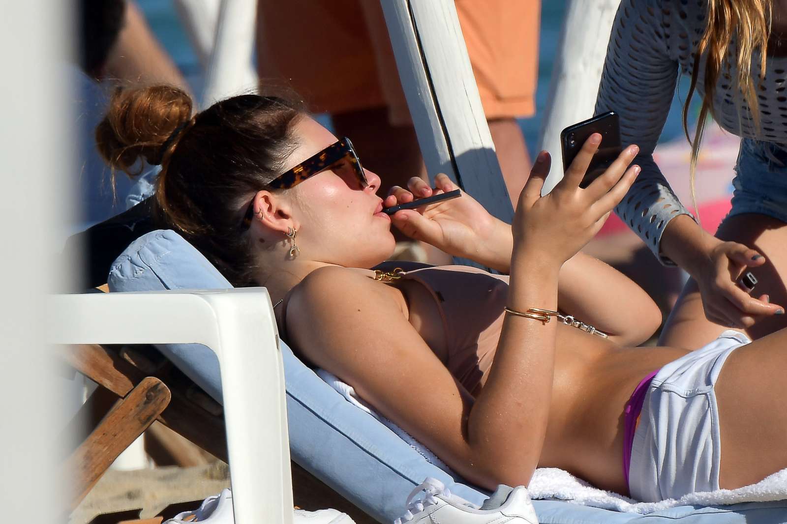 Thylane Blondeau in Bikini Top on the beach in St Tropez. 