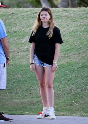 Thylane Blondeau in Jeans shorts out in Miami
