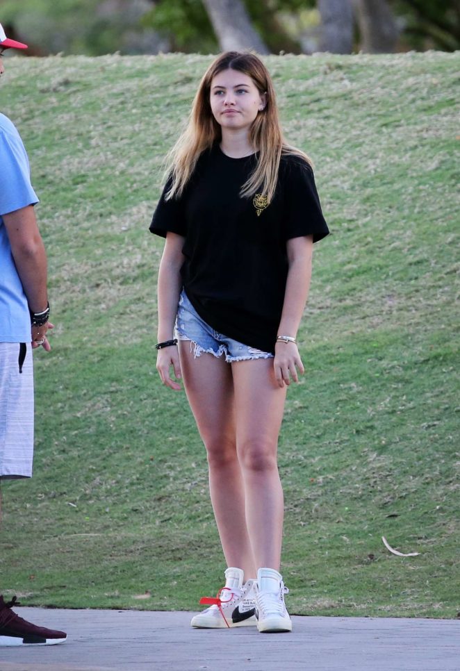Thylane Blondeau in Jeans shorts out in Miami