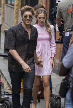 Tilly Keeper - With Lukas Gage film 'You' in the borough market in London