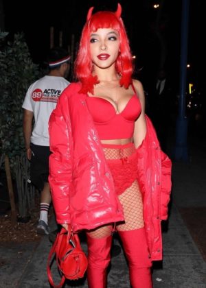 Tinashe - Dressed as red devil costume at Delilah in West Hollywood