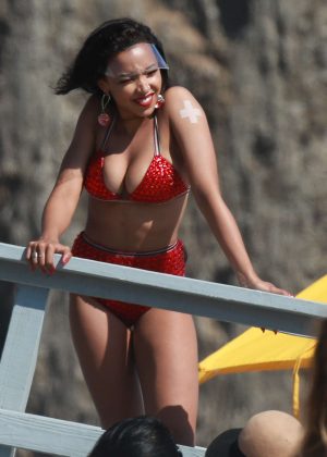 Tinashe in Bikini Shooting a music video in Malibu