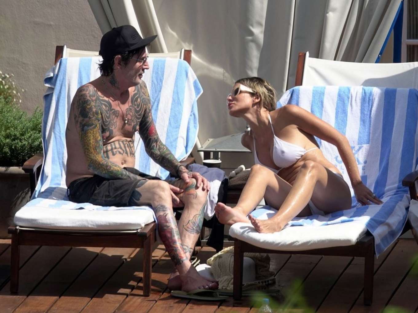 Tommy Lee and his wife Brittany Furlan were seen on holiday in Capri. 