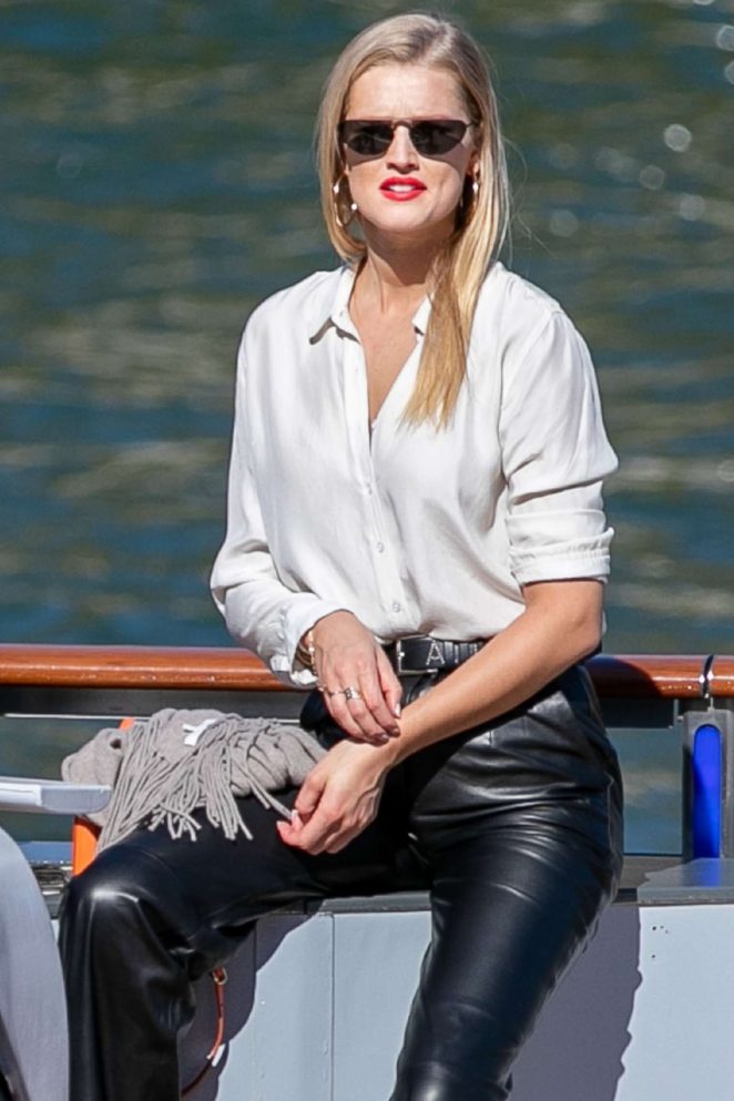 Toni Garrn in Leather Panrs - Out in Paris