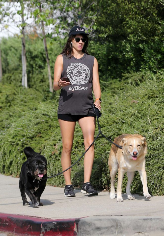 Troian Bellisario walking her dogs in Los Angeles