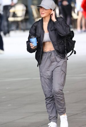 Tulisa Contostavlos - Rocks a grey crop-top and cargo pants at the BBC studio in London