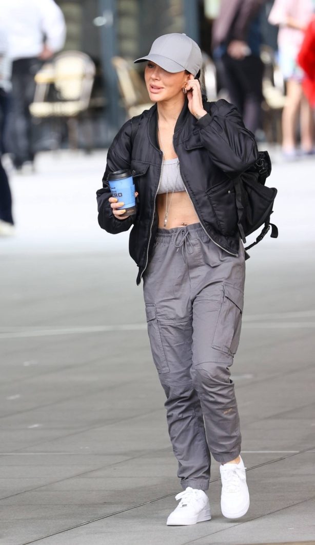Tulisa Contostavlos - Rocks a grey crop-top and cargo pants at the BBC studio in London