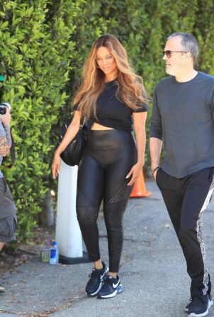 Tyra Banks - In black leggings arrives at the Day of Indulgence party in Brentwood