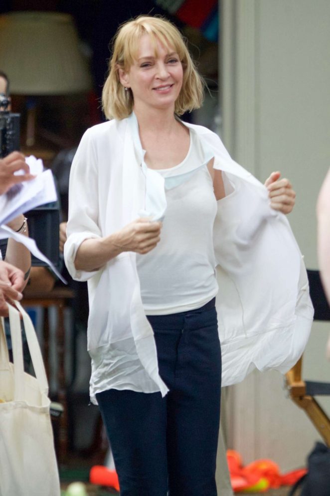 Uma Thurman Leaves the set of 'The War with Grandpa' in New York