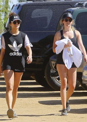 Vanessa Hudgens and Ashley Tisdale in short shorts hike together in LA