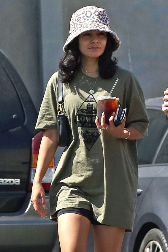Vanessa Hudgens - Grabs ice coffee after leaving pilates class in Los Angeles
