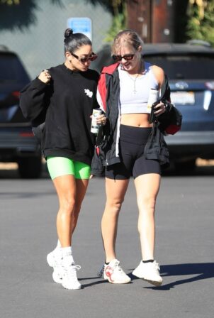 Vanessa Hudgens - Heading to a workout in neon green, West Hollywood