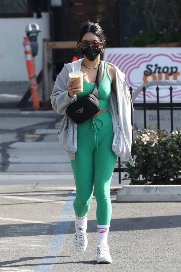 Vanessa Hudgens - In a green leggings at the Dogpound Gym in West Hollywood