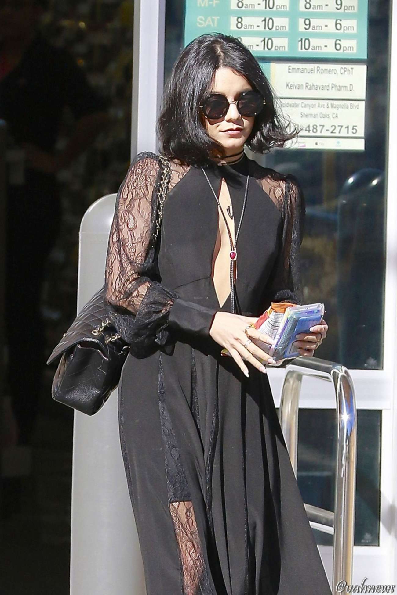 Vanessa Hudgens in Black Dress Out in Studio City