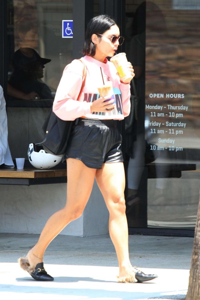Vanessa Hudgens in Shorts at Alfred Coffee in Studio City