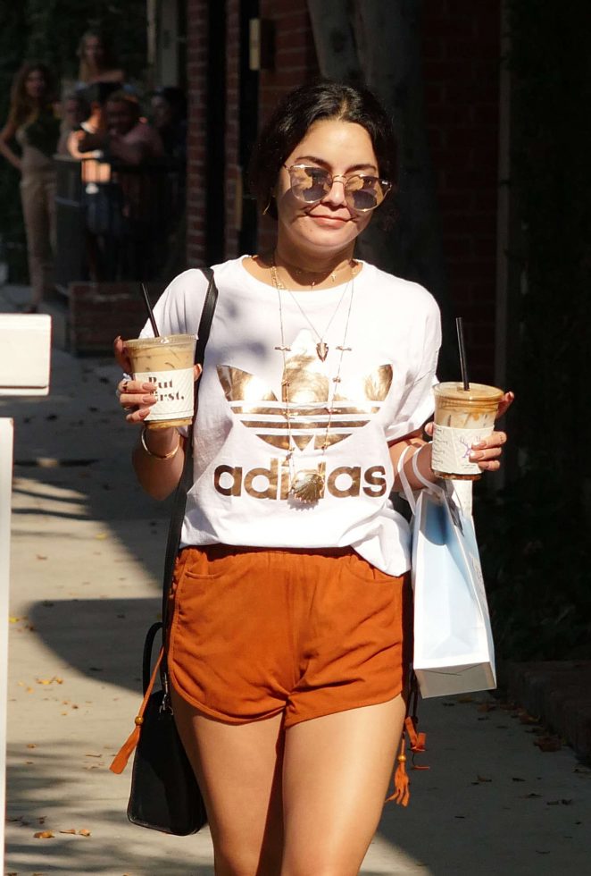 Vanessa Hudgens in Shorts at Alfred Coffee on Melrose Place