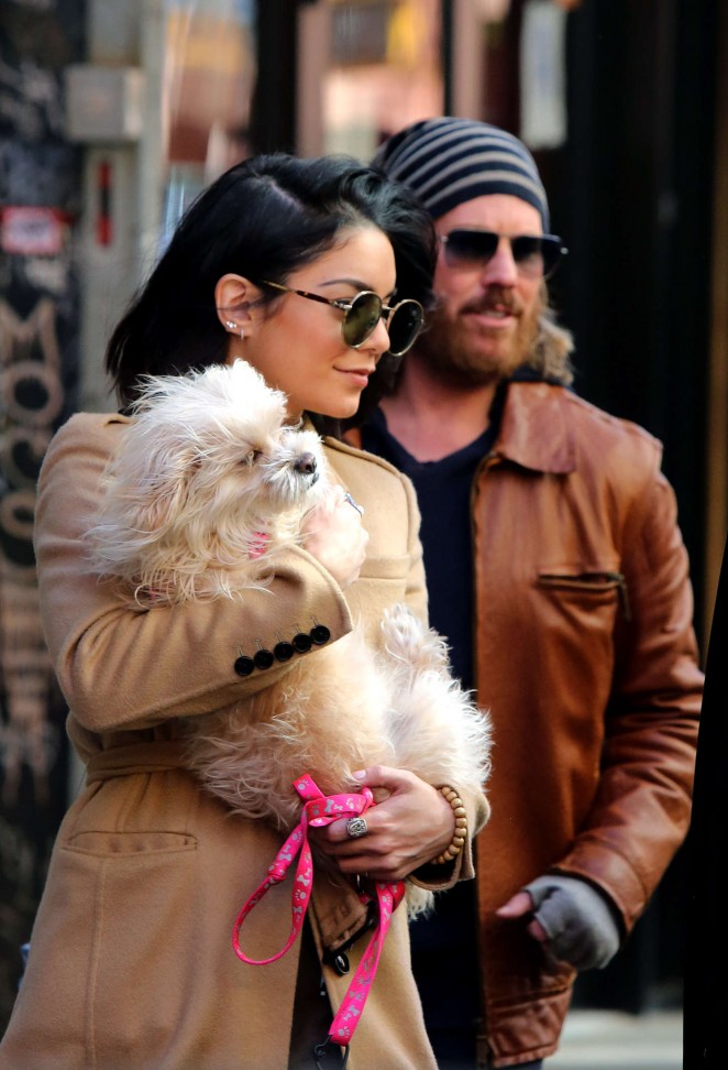 Vanessa Hudgens with her dog Leaving her apartment in Soho