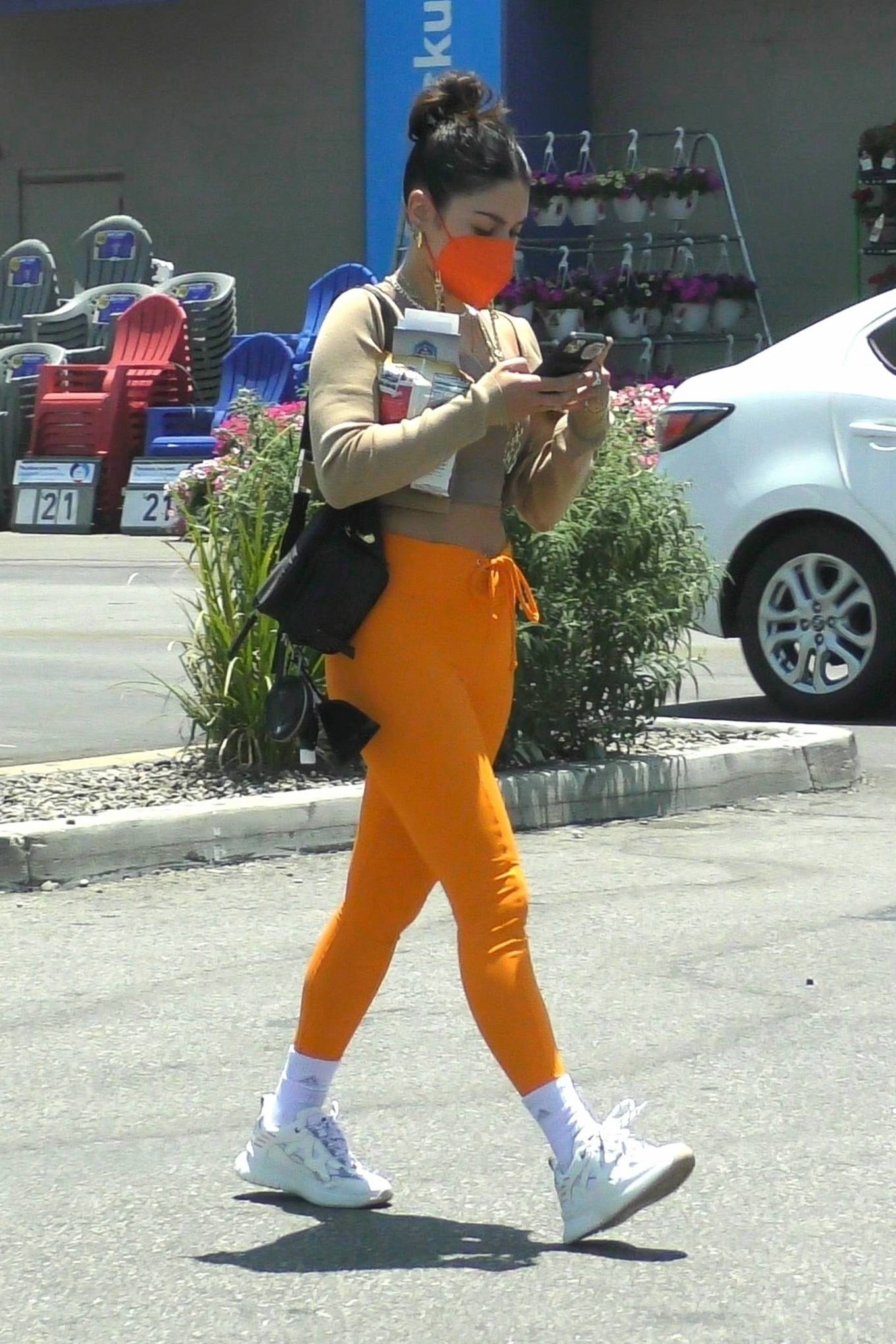 Vanessa Hudgens 2021 : Vanessa Hudgens – Out in orange pants and cropped tank in LA-10