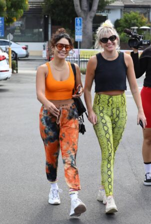 Vanessa Hudgens - Steps out in orange workout gear in West Hollywood