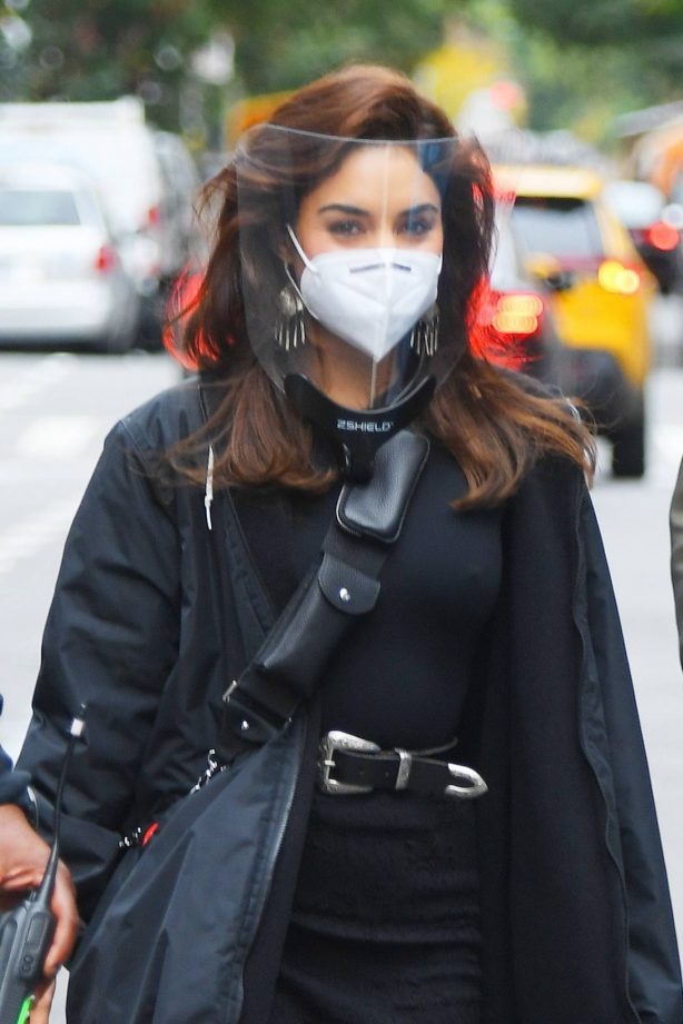 Vanessa Hudgens - Wearing mask and shield on the set of 'Tick, Tick...Boom!' in NYC