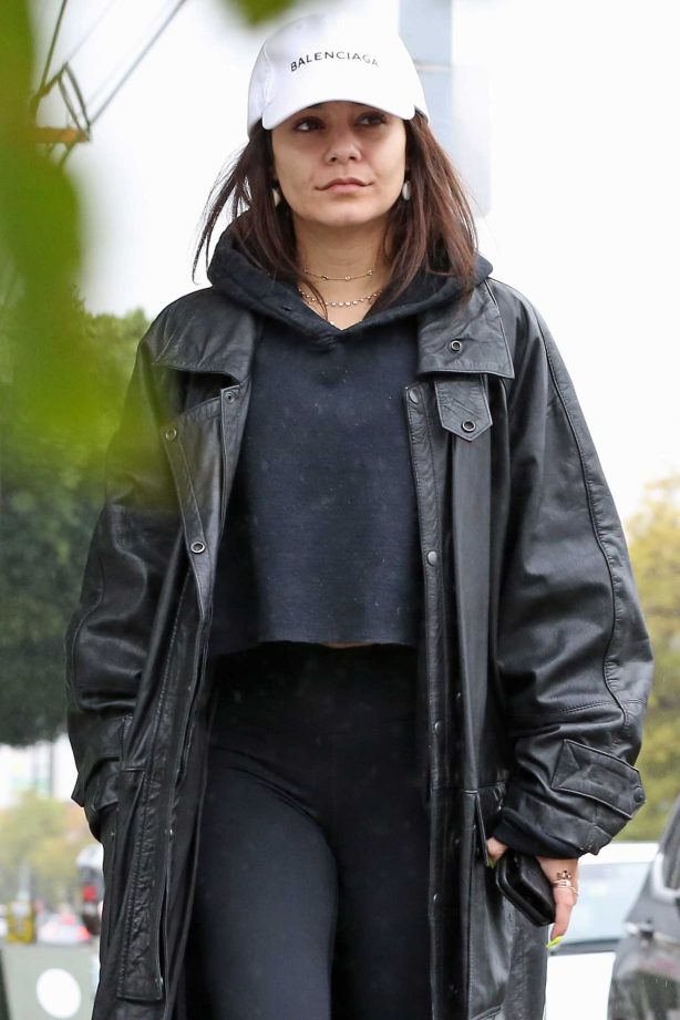 Vanessa Hudgens - Wears a massive coat as she braves the rain in Los Angeles