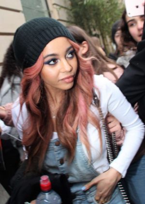 Vanessa Morgan outside of her hotel in Paris