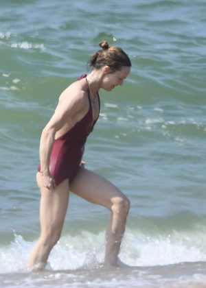 Vanessa Paradis in Swimsuit at the beach in Biarritz