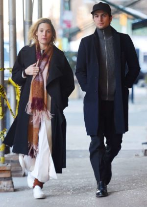 Vicky Krieps in Long Coat Out in New York