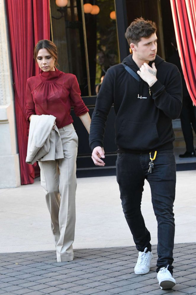 Victoria and Brooklyn Beckham - Leaves their hotel in Paris