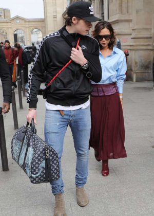 Victoria and Brooklyn Beckham Out in Paris