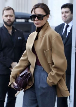 Victoria Beckham in Beige Coat out in New York