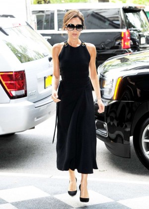 Victoria Beckham in Black Dress Out in New York