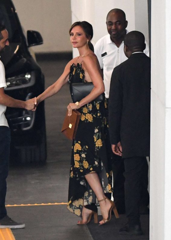 Victoria Beckham in Floral Print Dress - Out in Miami