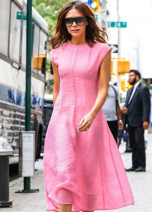 Victoria Beckham in Pink Dress - Out and about in New York City