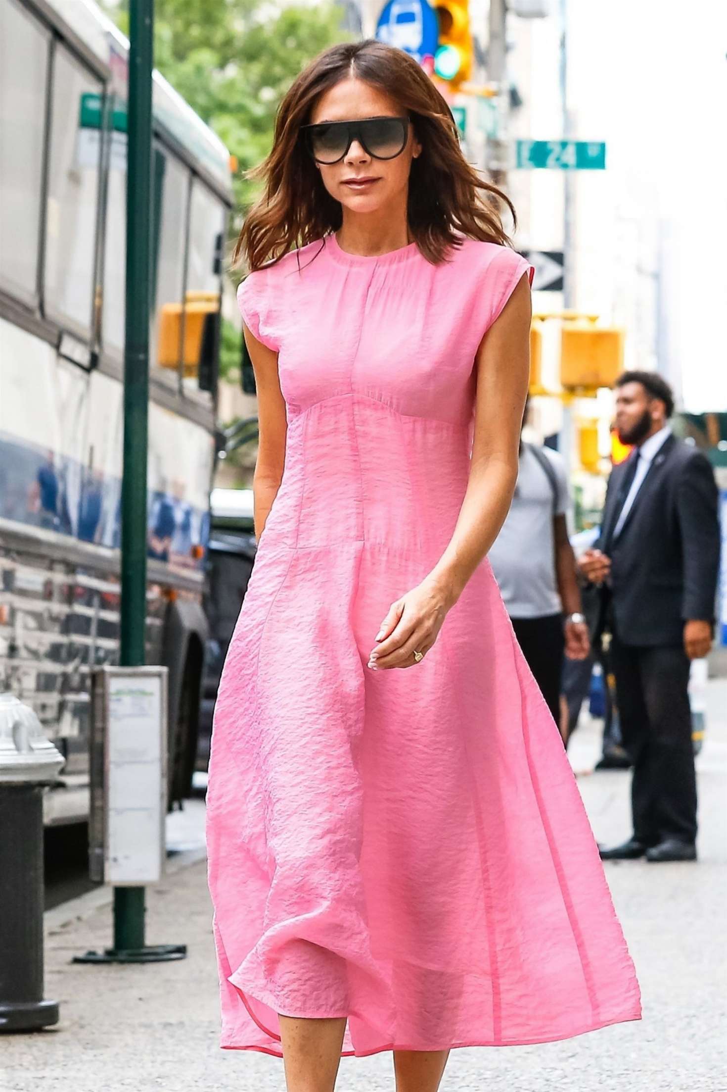 Victoria Beckham in Pink Dress – Out and about in New York City – GotCeleb