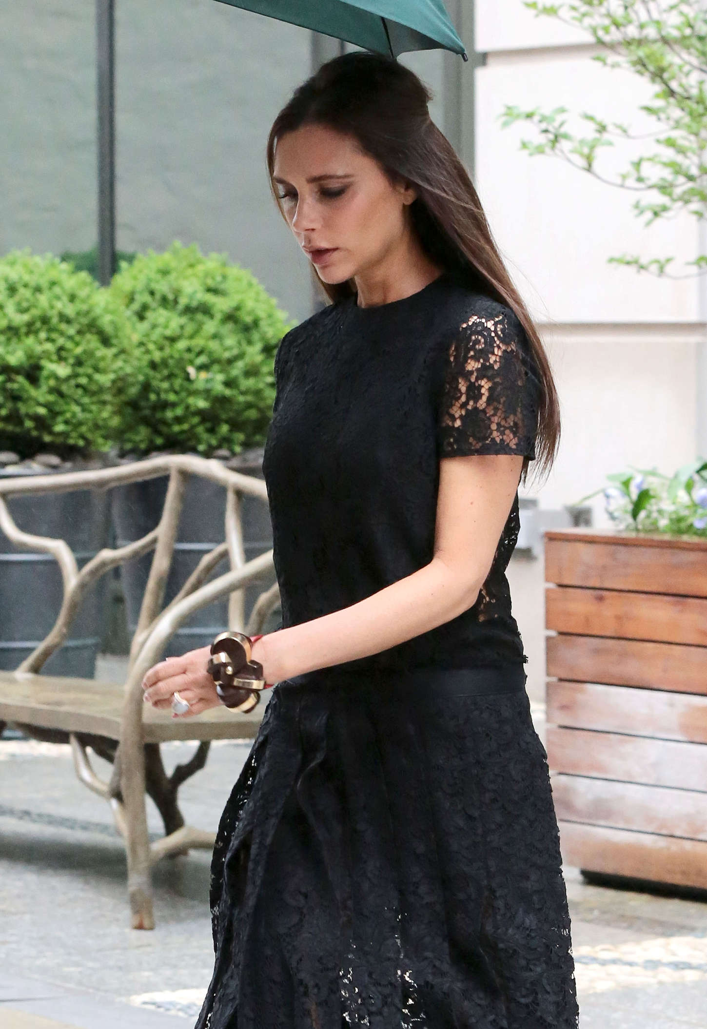 Victoria Beckham in Black Dress Out in NYC