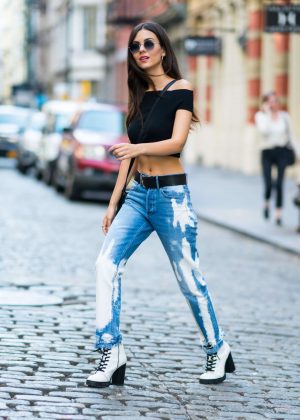 Victoria Justice in Jeans and Black Crop Top out in New York City ...