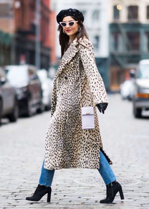 Victoria Justice in Leopard Print Coat Out in NYC
