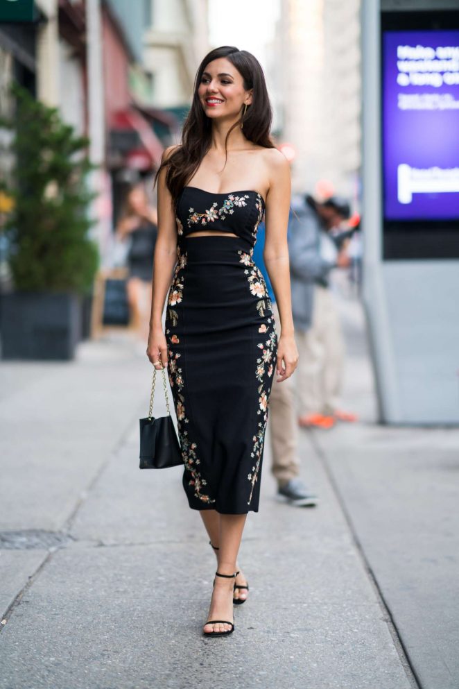 Victoria Justice in Print Dress - Out in New York