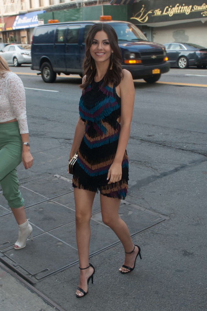 Victoria Justice in MIni Dress Walks to Capitale Restaurant in NYC